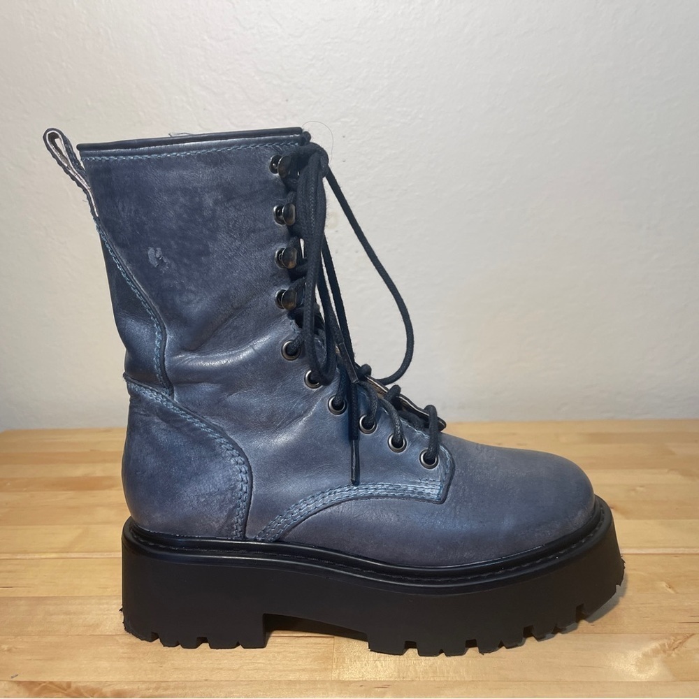 Steve Madden Rowen Blu Leather Moto Boots Platform Combat Made Mexico